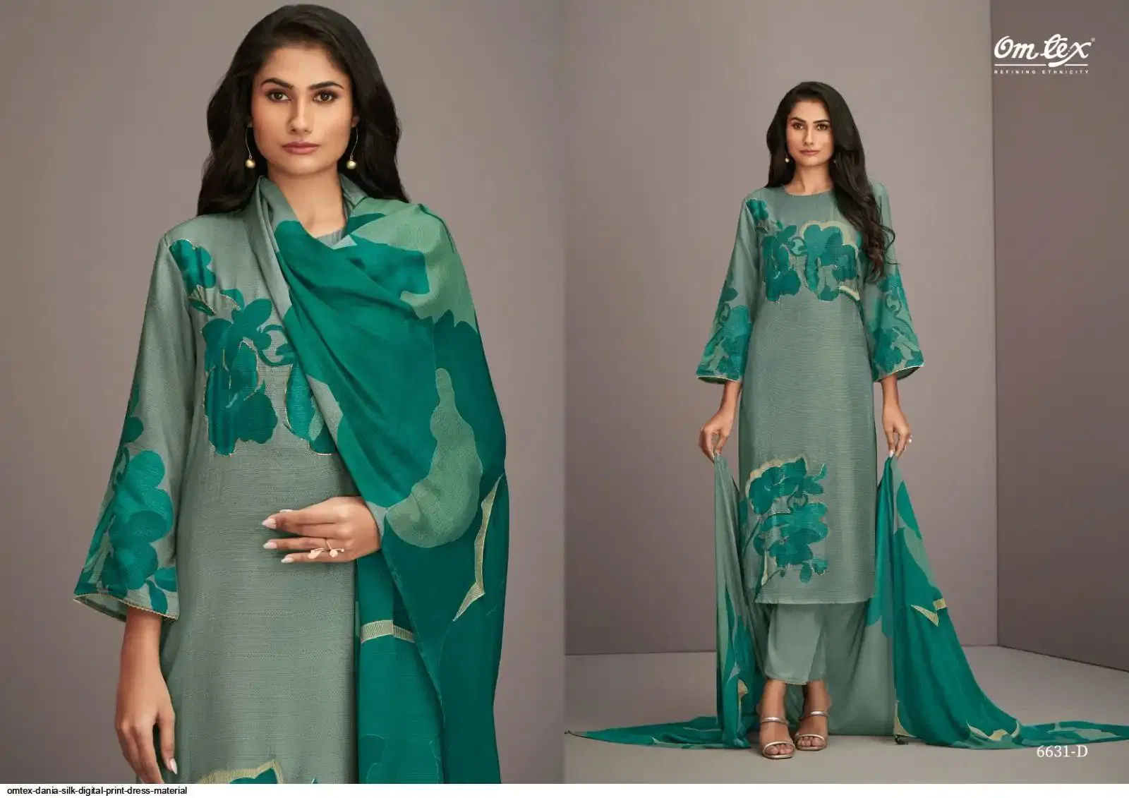 Dania By Omtex Nida Silk Printed Embroidery Dress Material Exporters In India